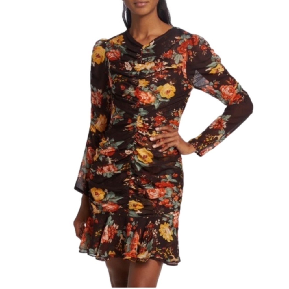 NWT Veronica Beard Hedera Floral Ruched Silk Mini Dress Size 6